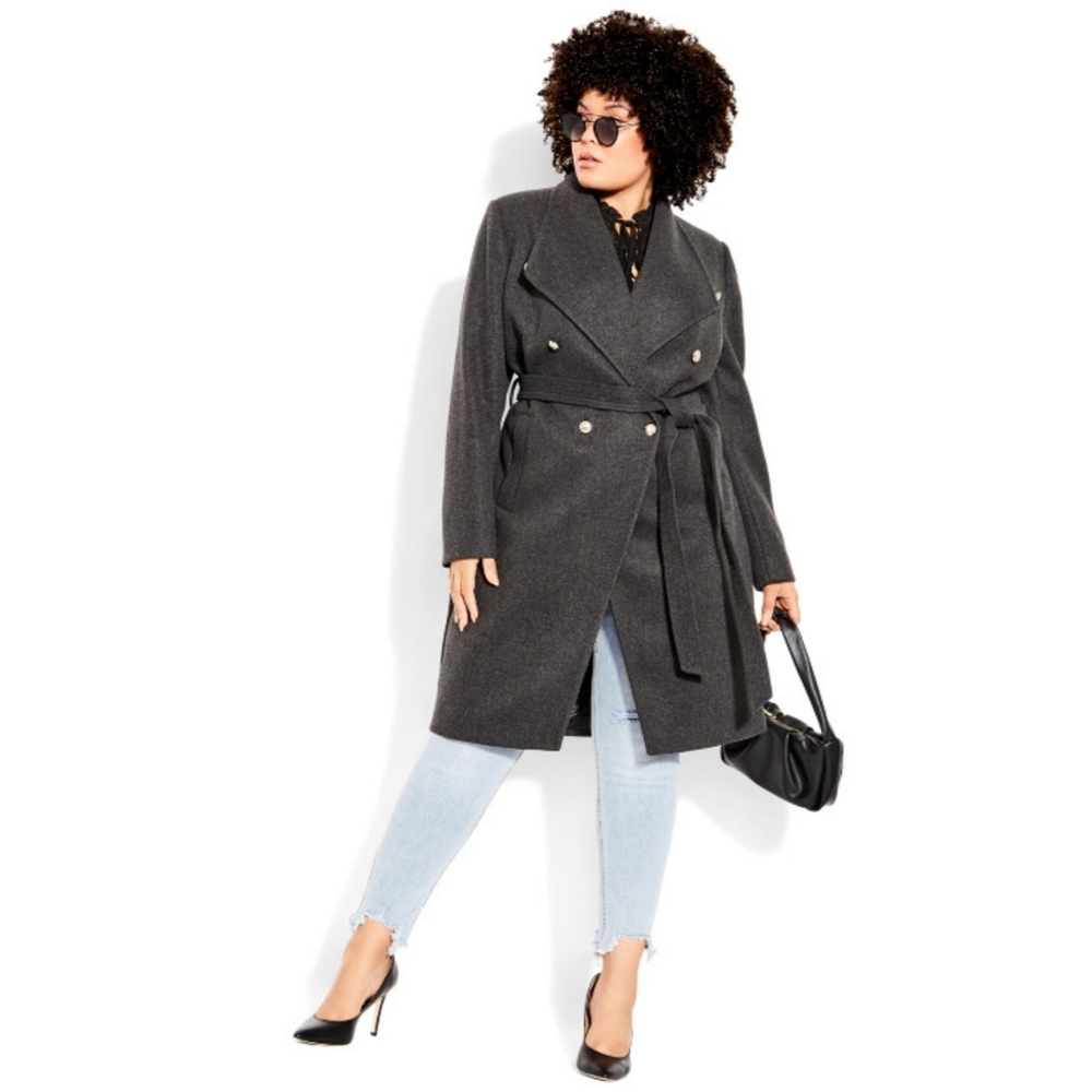 City Chic | Sassy Military Coat in Charcoal Size XL 22